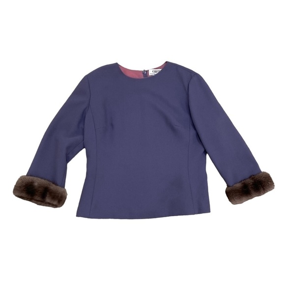 Vintage 90’s Chetta B lined lavender crew neck 3/4 sleeve trimmed mink sz 8 - Picture 2 of 10
